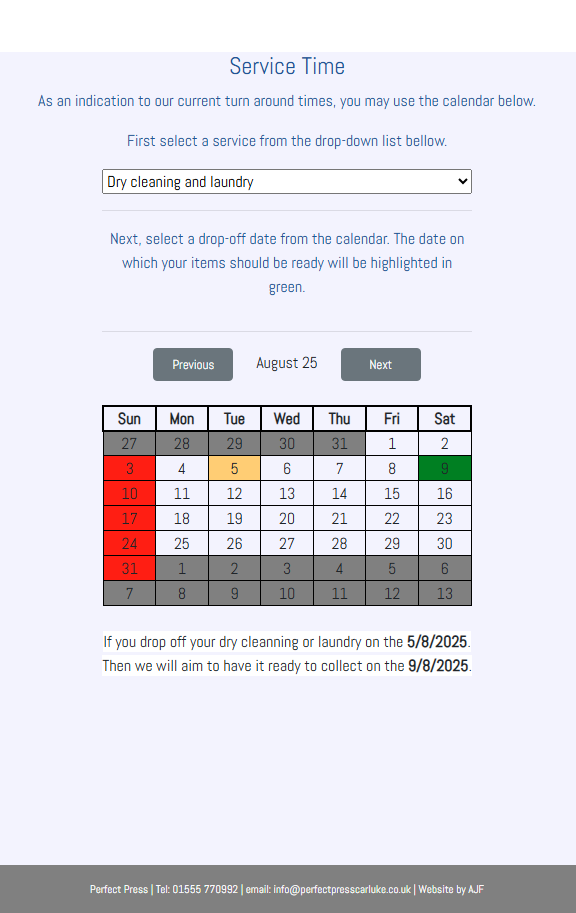 Interactive Website Calendar Tool